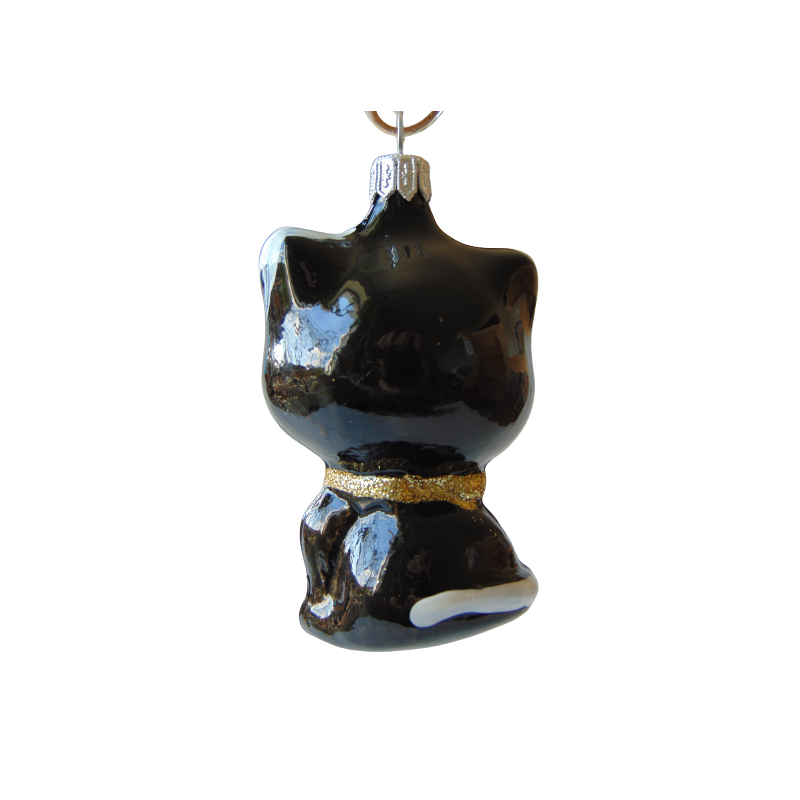 Christmas decoration of a kitten with a bow in black  www.bohemia-glass-products.com