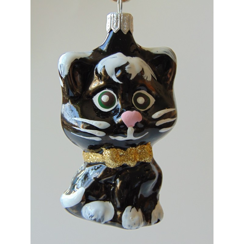 Christmas decoration of a kitten with a bow in black  www.bohemia-glass-products.com