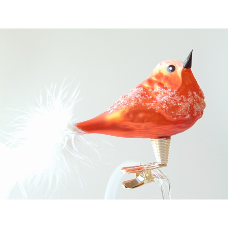 Christmas glass ornament bird in orange www.bohemia-glass-products.com