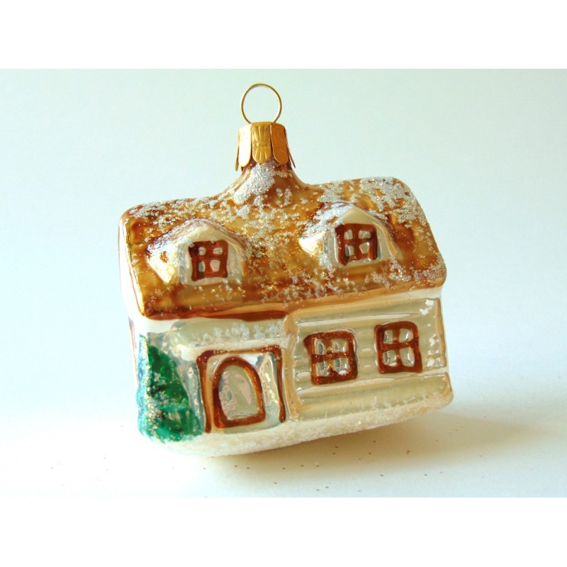 Christmas glass ornaments house in gold decor www.bohemia-glass-products.com