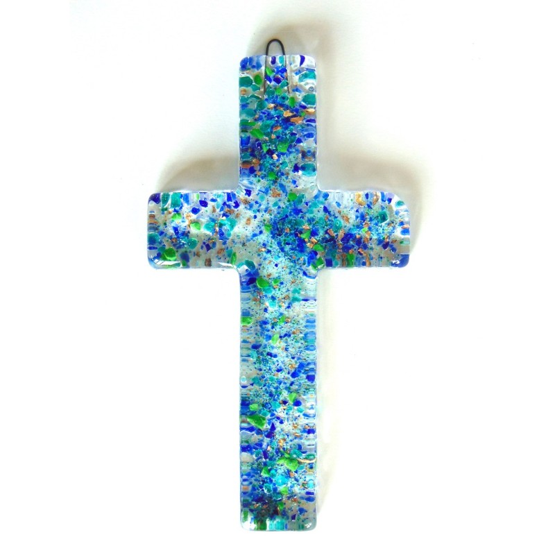 Cross on the wall 20cm aqua blue www.bohemia-glass-products.com