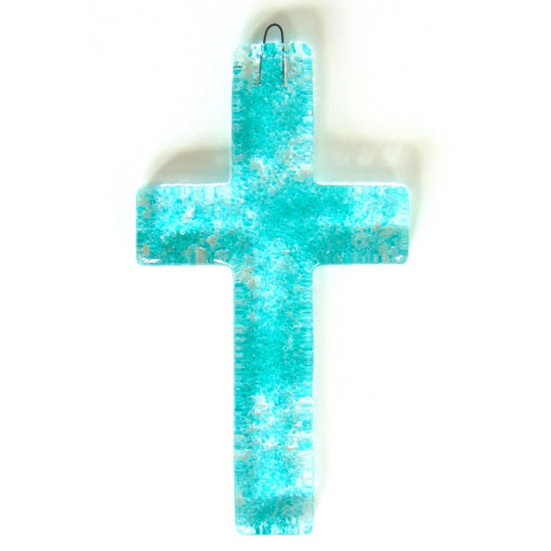 Cross on the wall 20cm aquamarine www.bohemia-glass-products.com