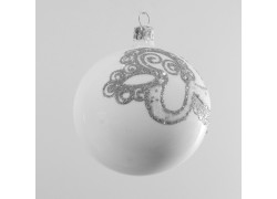 Vianočné gule 8cm, biela s dekorom www.sklenenevyrobky.cz