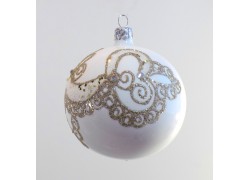 Christmas balls 8cm, white with decor www.sklenenevyrobky.cz