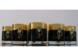 Glasses of whiskey, 6 pcs, gilded and enamelled, green colors  www.sklenenevyrobky.cz