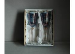 Wine glass, 2 pcs, decor swan, 250ml, in blue  www.sklenenevyrobky.cz