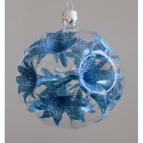 Weihnachtsbälle 8cm, blaue Lilien www.sklenenevyrobky.cz