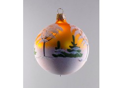 Christmas ball ornament 80mm church and timbered gold mat www.sklenenevyrobky.cz