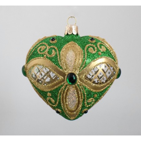 Christmas heart - ornament for Christmas tree, green - gold  www.sklenenevyrobky.cz