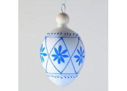 Egg, white with blue decor www.sklenenevyrobky.cz
