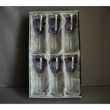 Weinglas, 6 Stück, Blumendekor, in blau, 250ml   www.sklenenevyrobky.cz