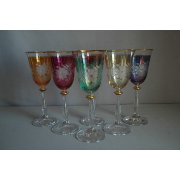 Weinglas, 6 Stück, Blumendekor, in 6 Farben  www.sklenenevyrobky.cz