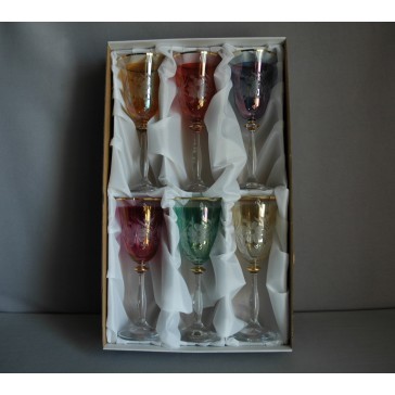 Wine glass, 6 pcs, flower decor, in 6 colors  www.sklenenevyrobky.cz