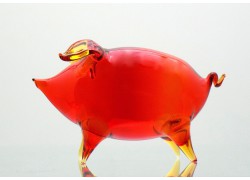 Piggy - red colour, blown glass www.sklenenevyrobky.cz