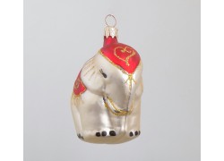 Christmas ornament elephant, color champagne with red blanket www.sklenenevyrobky.cz