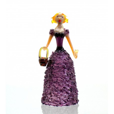 Figurine - lady with basket, in purple dress www.sklenenevyrobky.cz