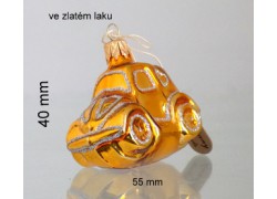 Vianočná ozdoba auto VW chrobák v zlatom dekore 2067 www.sklenenevyrobky.cz
