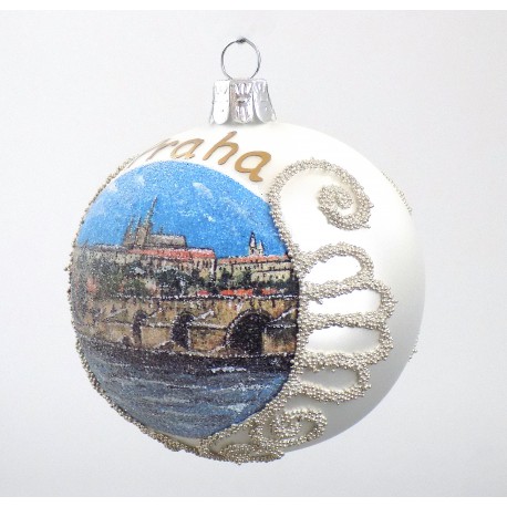 Christmas ball with Prague Castle and Charles Bridge  www.sklenenevyrobky.cz