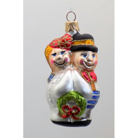 Christmas ornament of the Lord and Mrs. Snowman www.sklenenevyrobky.cz