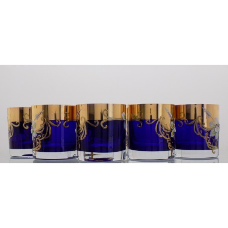 Whisky-Gläser, 6 Stück, vergoldet und Emaille, blau  www.sklenenevyrobky.cz
