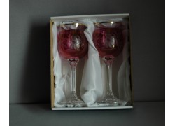 Wine glass, 2 pcs, flower decor, in red  www.sklenenevyrobky.cz