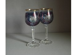 Weinglas, 2 Stück, Blumenblume, in blau  www.sklenenevyrobky.cz