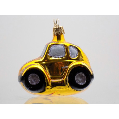 Vánoční ozdoba auto VW beetle ve zlatém dekoru www.sklenenevyrobky.cz