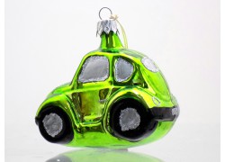 Vianočná ozdoba auto VW chrobák v zelenom dekore 7019 www.sklenenevyrobky.cz