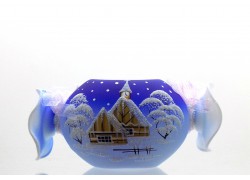 Weihnachtskerzenhalter - in Form eines blauen Bonbons www.sklenenevyrobky.cz