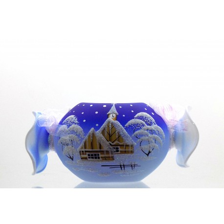 Christmas candlestick in the shape of a blue candy www.sklenenevyrobky.cz