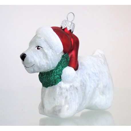 Christmas ornament dog with cap www.sklenenevyrobky.cz