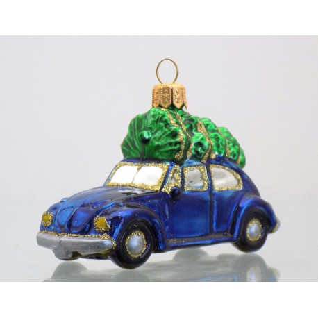 Christmas decoration, car blue with tree VW Beetle 