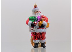 Vánoční ozdoba Santa Claus s pytlem dárků www.sklenenevyrobky.cz