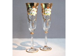 Pohár na šampanské, 2 ks, pozlátené a dekorované, číre poháre  www.sklenenevyrobky.cz