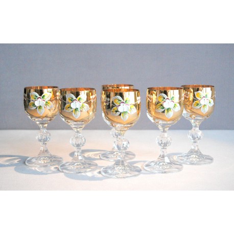 Aperitif glasses, 6 pcs, gilded and decorated clear glass www.sklenenevyrobky.cz