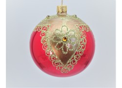 Vánoční koule 8cm, červená se zlatým dekorem www.sklenenevyrobky.cz