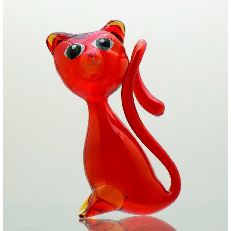 Red cat from blown glass www.sklenenevyrobky.cz