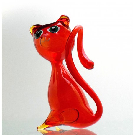 Red cat from blown glass www.sklenenevyrobky.cz
