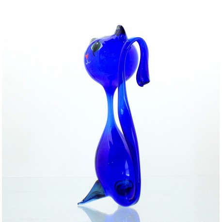 Blue cat from blown glass www.sklenenevyrobky.cz