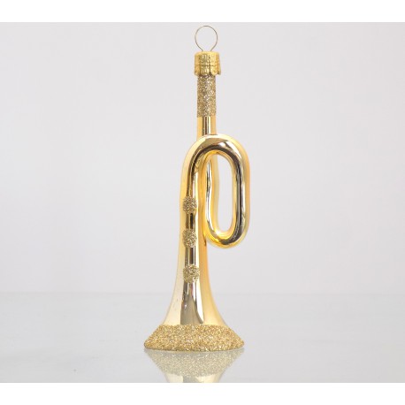 Christbaumschmuck Trompete in goldenem Dekor www.sklenenevyrobky.cz