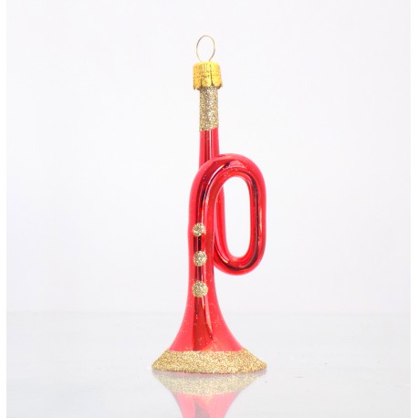 Christmas trumpet ornament in red decor www.sklenenevyrobky.cz