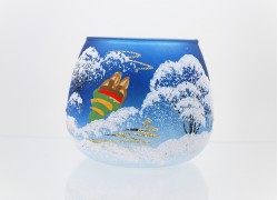 Weihnachtskerzenständer auf einer Kerze, in blauem Weihnachtsdekor www.sklenenevyrobky.cz
