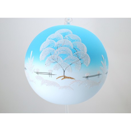 Vánoční koule, 20cm, světle modrá, s vánoční krajinou www.sklenenevyrobky.cz