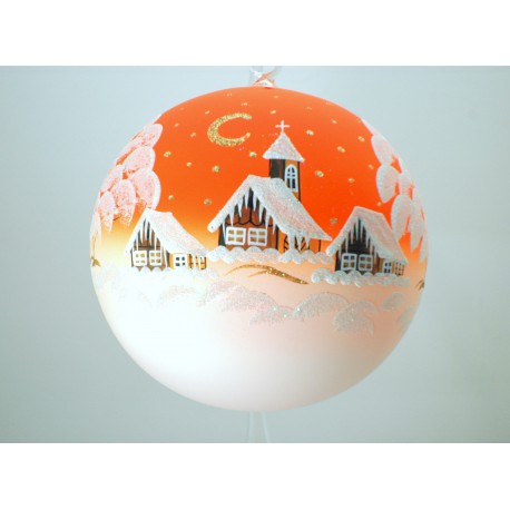 Vánoční koule, 20cm, oranžová, s vánočním motivem www.sklenenevyrobky.cz