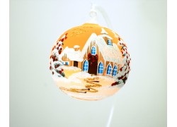 Vianočné gule 10cm, dekor retro Vianoce, oranžovo / žlta www.sklenenevyrobky.cz