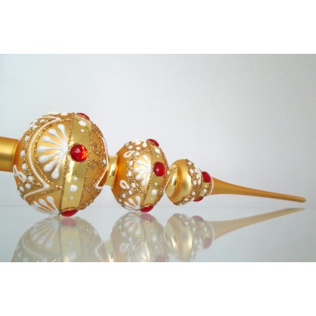 Christmas tree topper 35cm, with golden decor and red stones www.sklenenevyrobky.cz
