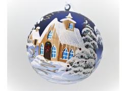Vánoční koule, 20cm, modrá, s vánočním dekorem  www.sklenenevyrobky.cz