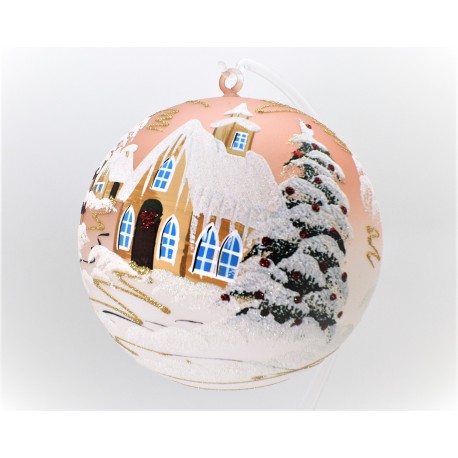 Vánoční koule, 20cm, růžová, s vánočním dekorem  www.sklenenevyrobky.cz