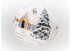 Vánoční koule, 20cm, bílá, s vánočním dekorem www.sklenenevyrobky.cz