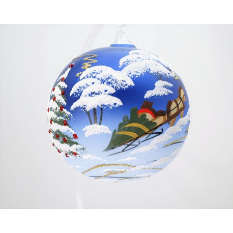 Vánoční koule 12cm, dekor retro Vánoce, modré www.sklenenevyrobky.cz